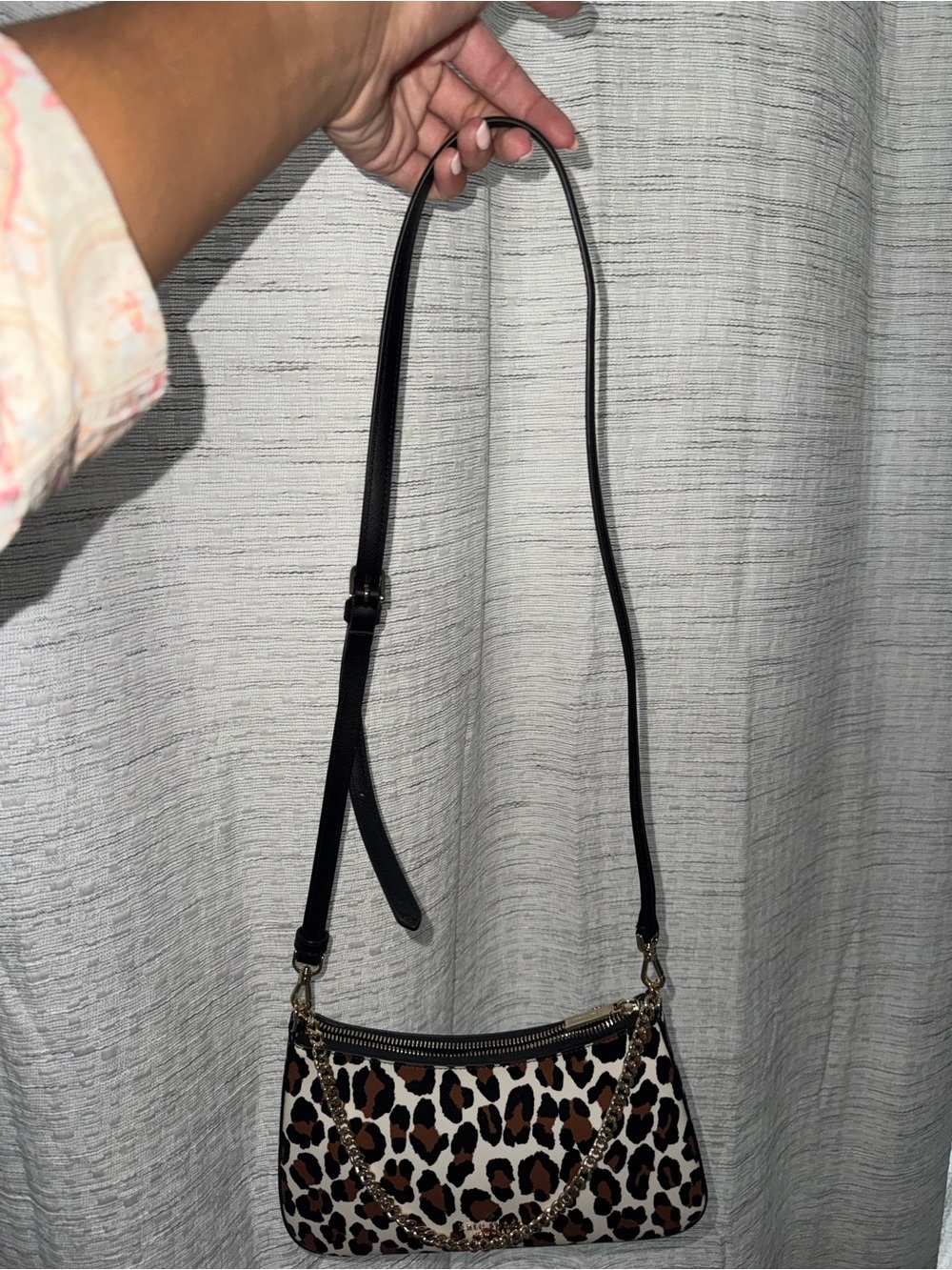 kate spade Leopard-Print Shoulder Bag in Brown/Black/Cream with Gold Chain - Picture 4 of 4
